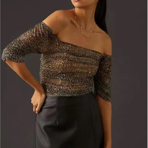 Anthropologie Tops - NWT Anthropologie Animal Print Off-Shoulder Blouse Size XS